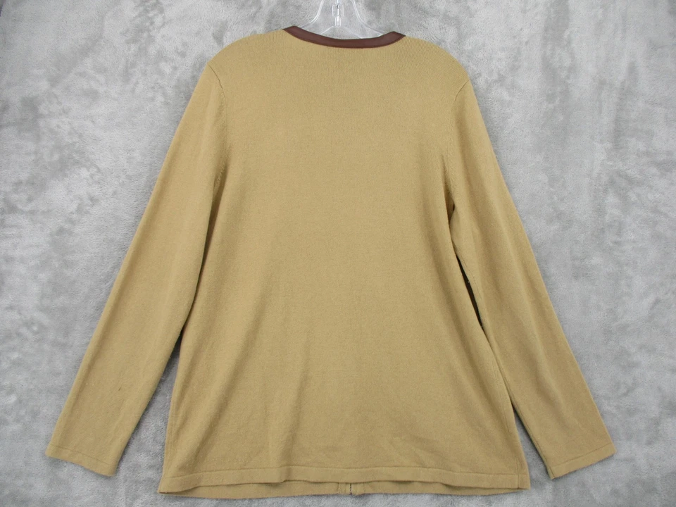 Ralph Lauren LRL Suéter Mujer 2XL Cuero Borde Seda Cachemira Cárdigan Preppy Foto 2 de 4