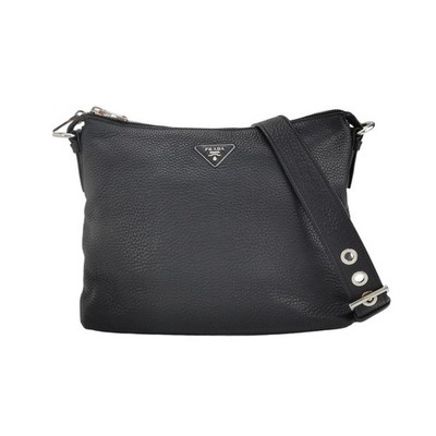 Prada Medium Black Leather Silver HW Shoulder Bag Duty Paid