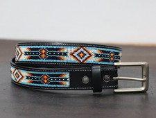 Personalized Beaded Leather Belt For Men Women, Handmade Genuine Leather Belt.