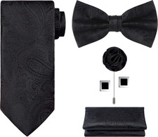 TIE G 5Pcs Tie Set in WHITE or BLACK GIFT BOX: Solid Color Necktie, Satin Bow Ti