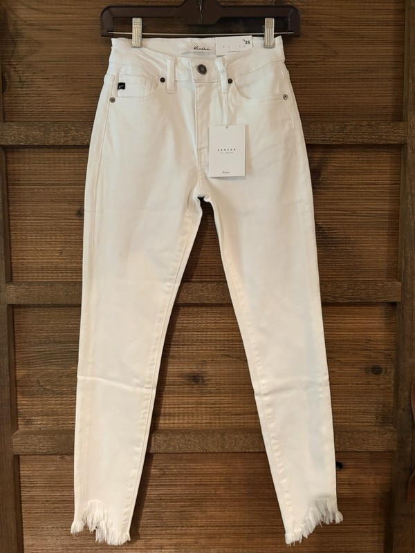 KanCan Jeans White Frayed Hem Distressed High Rise Stretch Denim Size 3/25