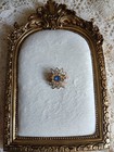vintage Gold Tone Starburst Flower Brooch Pin Blue Round Center Stone — photo 2