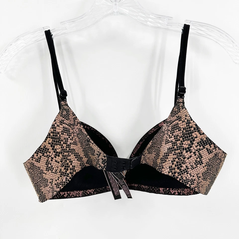 Victoria's Secret Negro Rosa Estampado de Reptiles Inalámbrico Acolchado Camiseta Sujetador Talla 32B Foto 2 de 4
