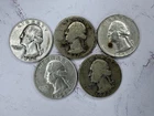 Lot Of 5 Washington Silver Quarters  $1.25 FV 90% silver-Mixed dates
