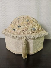 Vintage Floral Fabric Sewing Box Storage Organizer 9" X 8" EUC