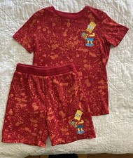 The Bart Simpson Girl's Shirt Shorts Outfit, Large 10/12 Red Splatter