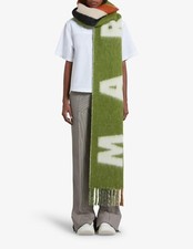 NEW 450 MARNI GREEN OVERSIZE LOGO FRINGE WOOL MOHAIR SCARF