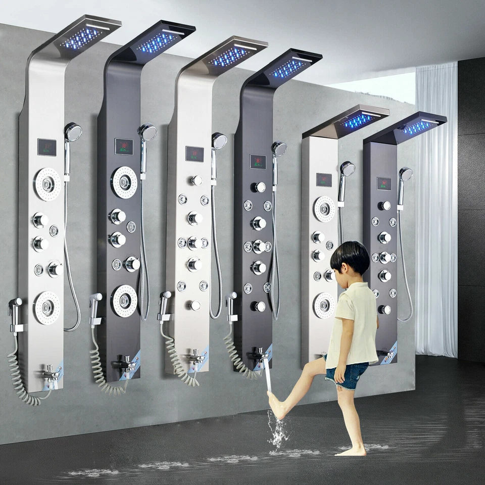 Pannello colonna doccia idromassaggio inox pioggia cascate led soffione doccia