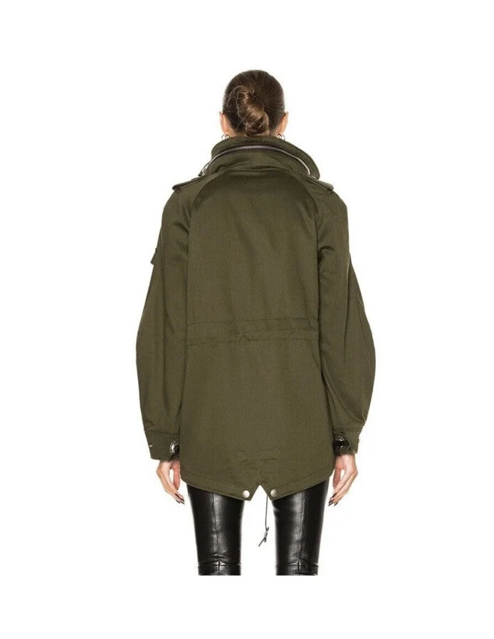 Cappotto Coach Felce Parka Militare Taglia 00 Donna Rosa Fodera Cappuccio Girovita