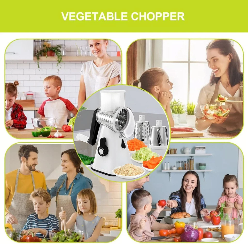 3in1 Multifunktions Gemüseschneider Gemüsehobel Obstschneider Trommelreibe DE - Bild 3 von 4