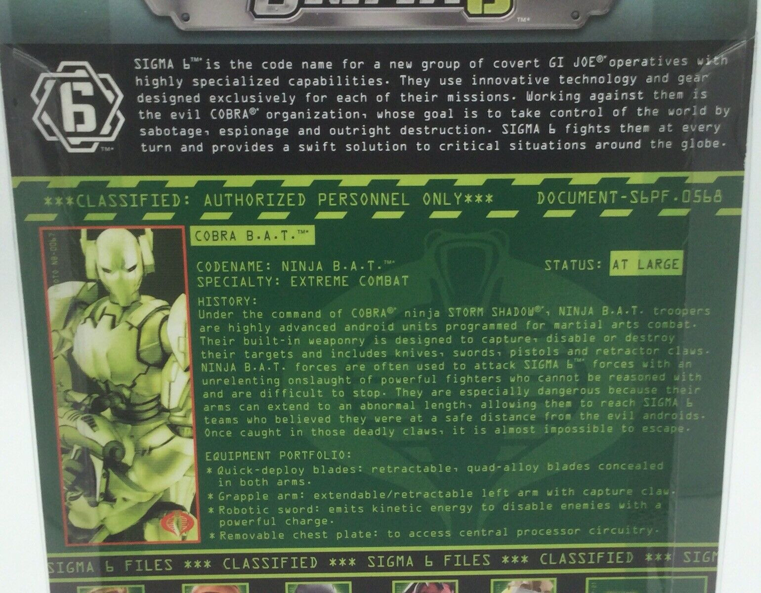 NEW G.I. Joe Sigma 6 Six Action Figure Ninja B.A.T. Hasbro 2005 NICE Free Ship!