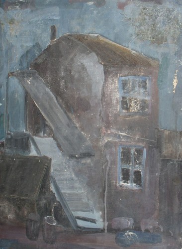 Vintage European oil painting house landscape
