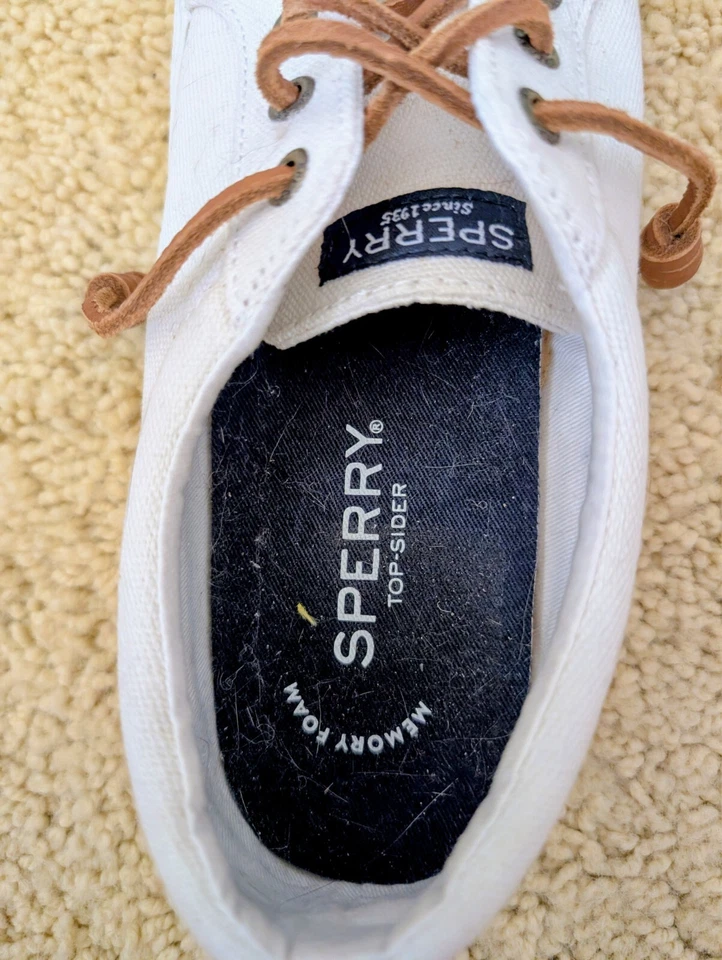 Женские белые холщовые кожаные шнурки Sperry Top Siders размер 6,5; носились только дважды, - Изображение 2 из 4