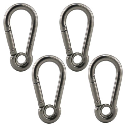 4PCS M8 Stainless Steel 316 Heavy Duty Carabiner Clips with Round Hole Snap Hook