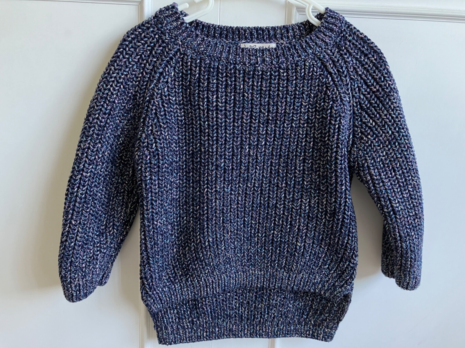 Girls age 3yrs NEXT thick purple sparkly party pullover jumper short front VGC