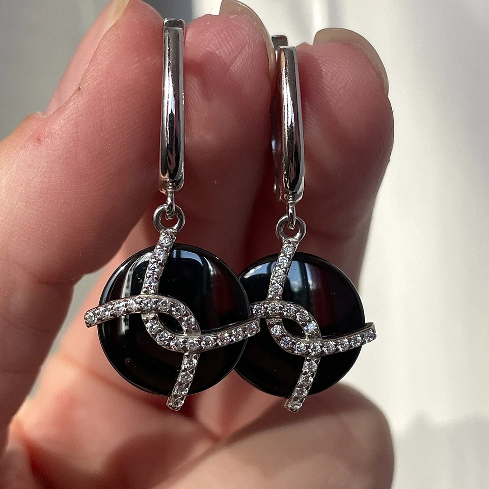 Pendientes clip plata esterlina 925 colgantes cerámica regalo para mujer Foto 4 de 4