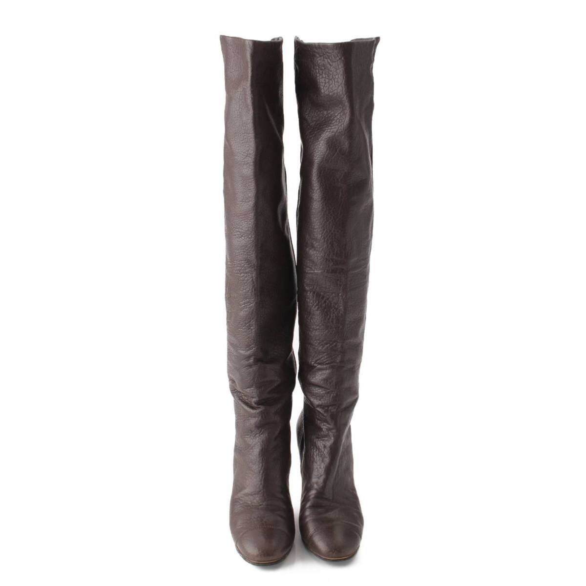 CHANEL 13B レザー バックジップ ひざ上 ロングブーツ G29199 CHANEL 13B G29199 Leather Back Zip Long Boots 37.5 Brown