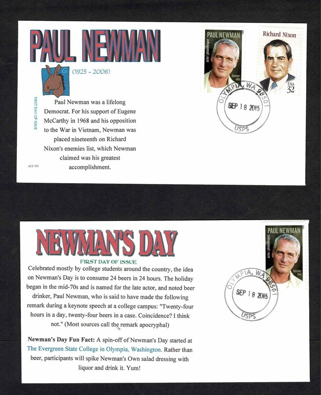 5020 Paul Newman unofficial first day covers- Newman's day & Nixon enemy list