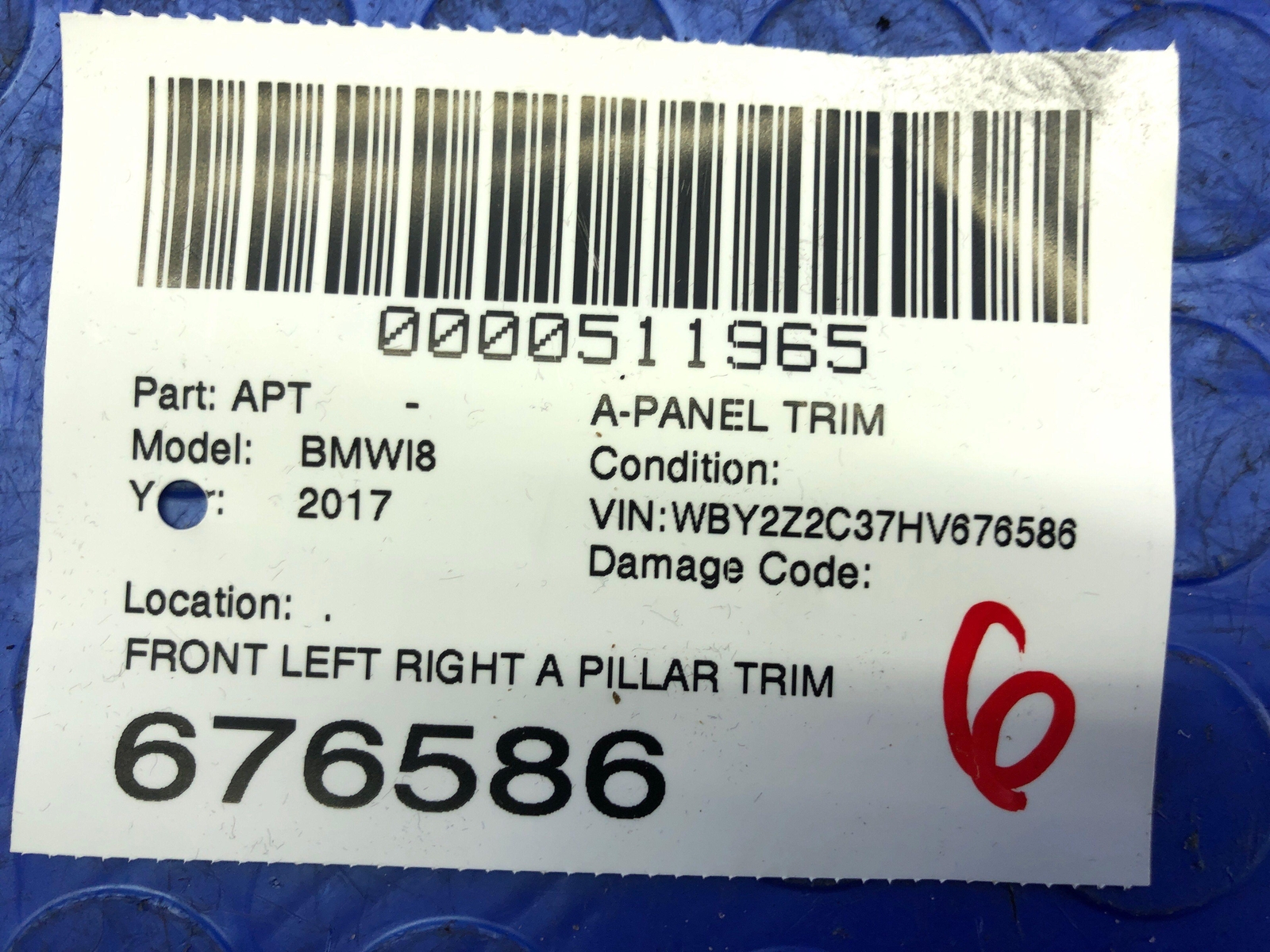 2014-2019 BMW I8 OEM FRONT LEFT RIGHT A PILLAR TRIM COVER SET BLACK 7350793