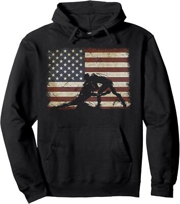 Vintage Wrestling Wrestle American Flag Usa Flag Wrestler Pullover Hoodie