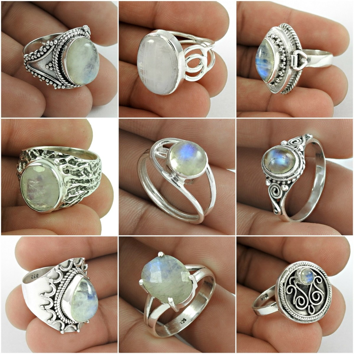 Natural Rainbow Moonstone 925 Sterling Silver Handmade Ring Size Women  Jewelry