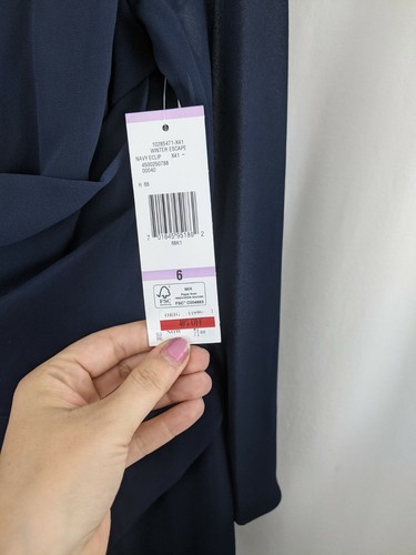 NWT Evan Picone Navy Winter Escape Jeweled Neck Sheer Drape Dress SZ 6 - Picture 4 of 7