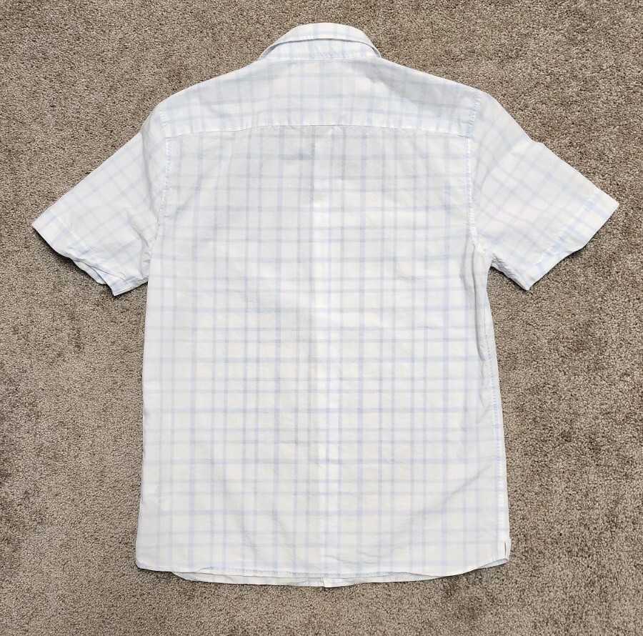 Lacoste Mens Shirt Medium 40 Blue White Plaid Short Sleeve Slim Fit