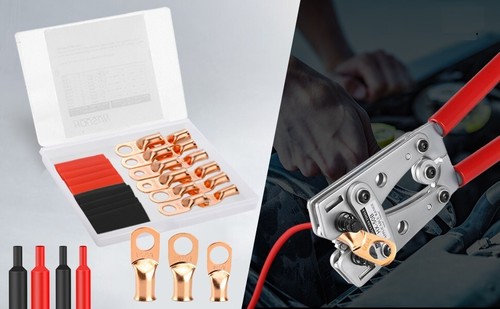 10 PCS Battery Cable Ends 2 Gauge Wire Connectors 1/2 Copper Lugs Heat Shrink - Picture 2 of 14