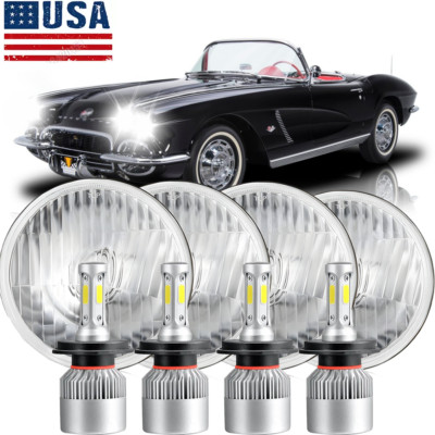 5.75'' 5-3/4 inch LED Headlights Hi/Lo Beam 6000K For Chevy Corvette 62-82 4x DOT