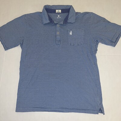 New Johnnie-O Light Blue Striped Hangin  Out Pocket Golfer Surfer Polo Youth 14