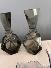 Mid-Century Modern Smoke Colored Antique Crystal Glass Perfume Bottles Nice!!