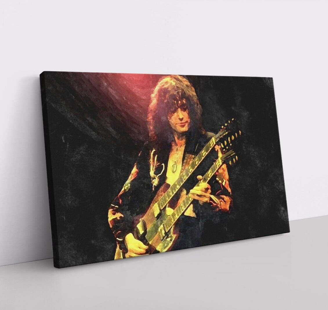 Jimmy Page Led Zeppelin Concert Print on Framed Canvas Wall Art