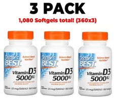 Doctor's Best, 3 PACK, Vitamin D3, 125 mcg 5,000 IU , 360 Softgels x 3