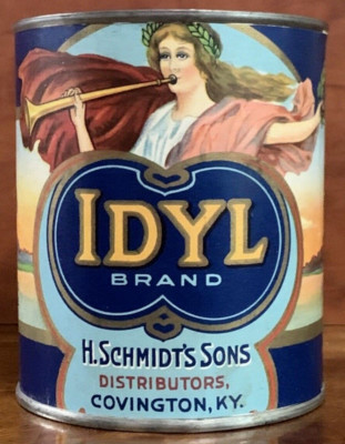 IDYL Tin Can Advertising Early June Peas 1 LB. 4 OZ. H.Schmidt's Sons