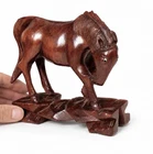 Vintage Chinese Hand Carved Wooden Horse with Glass Eyes, 10.5cm Length