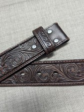 vintagee Y2K leather NOCONA buckle belt TOOLED brown 34 cowboy WESTERN cowhide