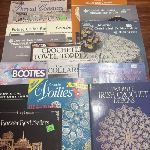 VTG Magazines Booklet Crochet Patterns Tablecloth, Doilies, Collars, Lot Of 16