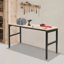 28-39.5inch Adjustable Workbench with Power Outlets Heavy-Duty Work Table 110V