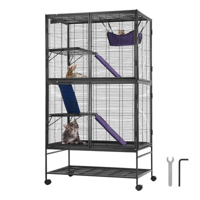 Metal Small Animal Cage 4-Tier Rolling Ferret Cage with Tray