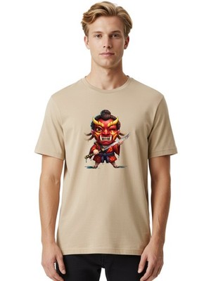 Oni-Samurai Mens Graphic Tee, 100% Cotton, Casual Summer Wear
