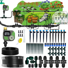 Drip Irrigation System with Timer for Garden,Main ID 1/2Inch 16.5Ft and 1/4Inch