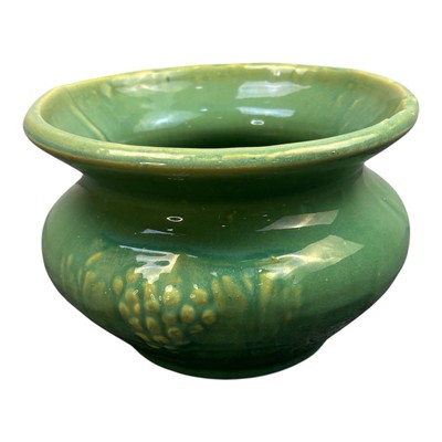 Old McCoy Antique Art Pottery Turquoise Blue Spittoon Bowl Planter Grapes