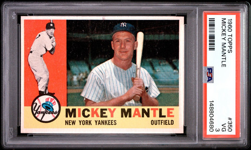 1960 Topps Mickey Mantle New York Yankees PSA 3 HOF #350 cc23
