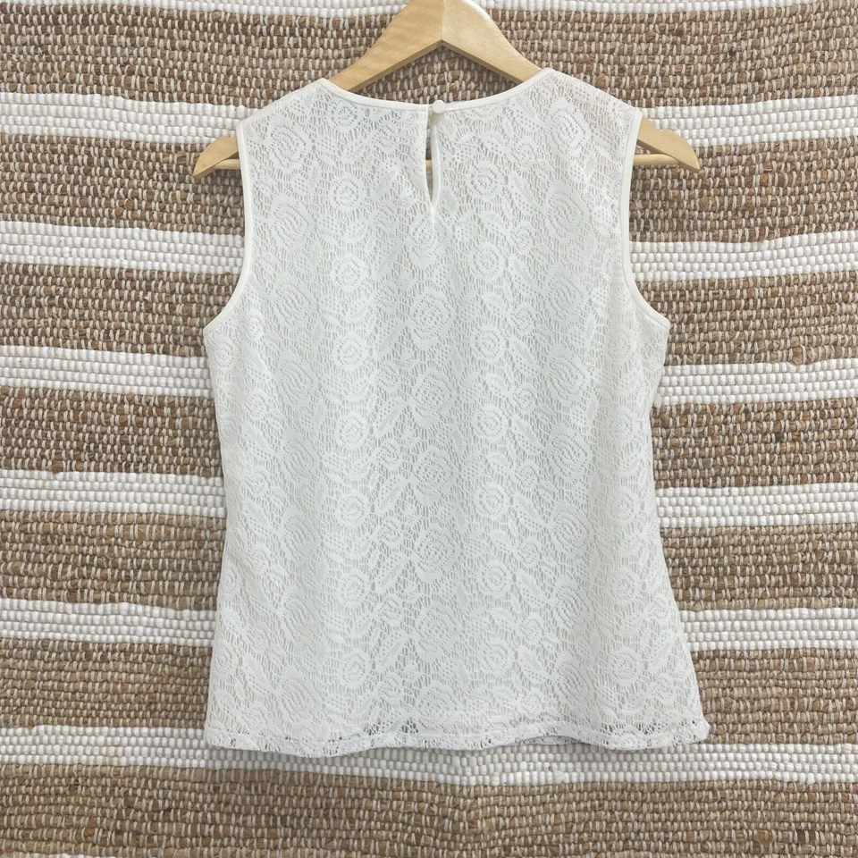 Top para mujer Kasper pequeño blanco sin mangas con caparazón de encaje tejido Foto 3 de 4