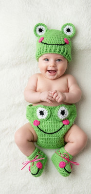 Crochet Newborn Frog Cap With Diaper Cover Baby Shower Home Coming Gift 3-6mths