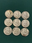 Good Junk Below Melt Deal🔥 Lot of 9-Franklin Half Dollars-90%Silver