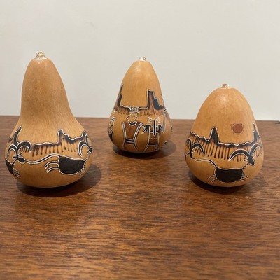 3 Native American Southwest Indian (?) Gourds Hand Painted South West