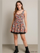 Betsy Johnson Floral A-Line Dress Lace Hem Size 10 90s Y2K Grunge Whimsigoth