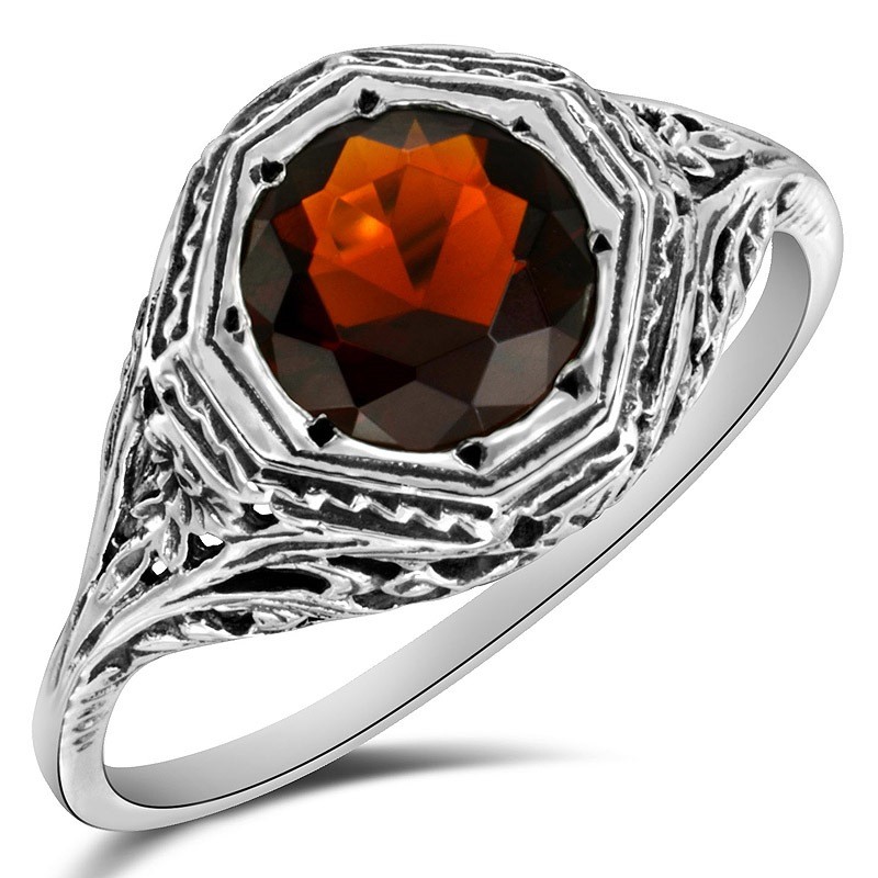 2CT Fire Garnet 925 Sterling Silver Filigree Ring Jewelry Sz 6 F6-4