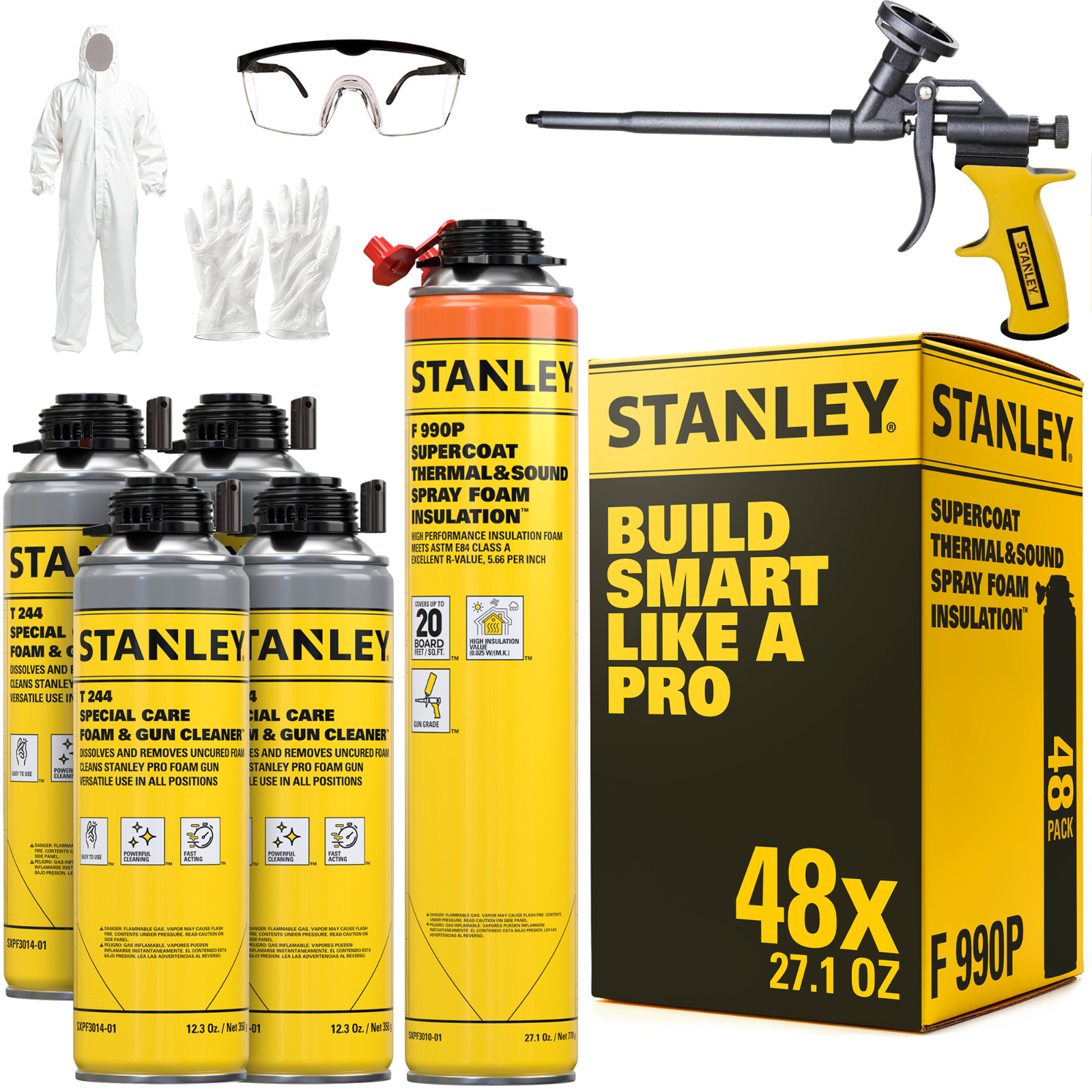 Spray Foam Insulation Kit, Closed Cell, Fire Rated (48x27.1oz.960 bd/ft) 48 Pack